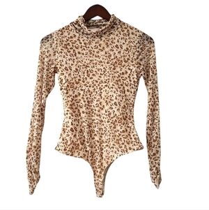 Sadie & sage turtle neck mesh bodysuit animal print Mob Wife Going Out Top